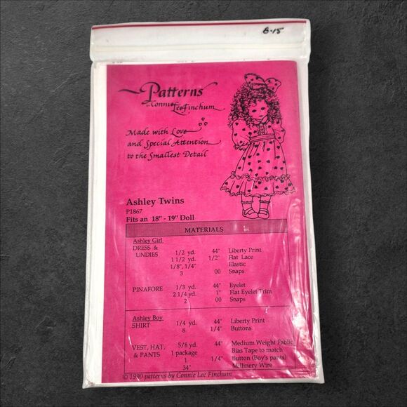 Lot 5 Connie Lee Finchum Doll Clothes Patterns UNCUT 16"–24" Kellie & Emilia 90s - Picture 11 of 11